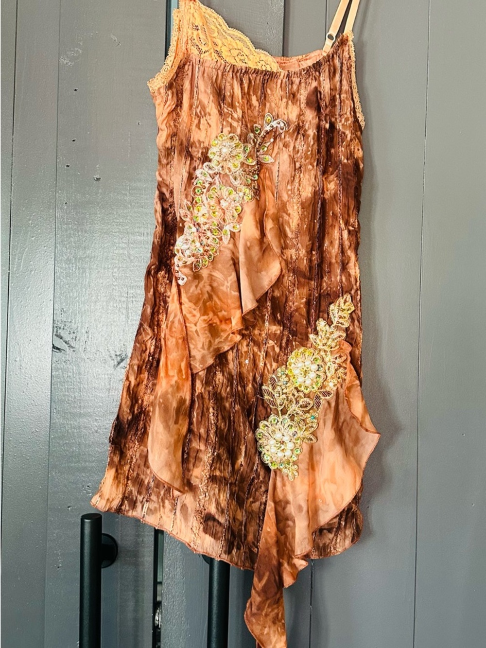 Pretty Angel Brown and Peach Embellished Silk Camisole
